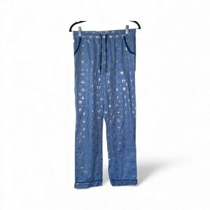 Disney Pajama Pants Women's Medium Blue‎ Gold Damask Print Lounge Sleepwear